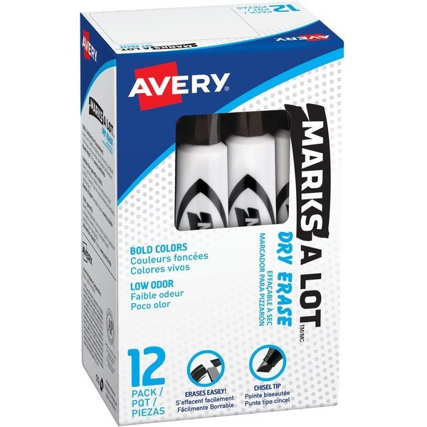 Avery Dry-erase Marker, Chisel Point, Black PK AVE24408